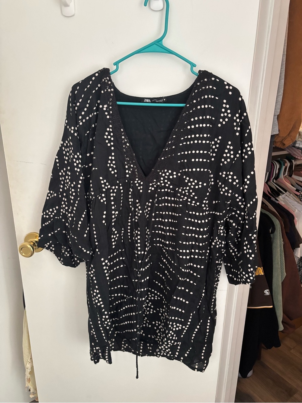 Zara Black Tunic with White Dot Pattern